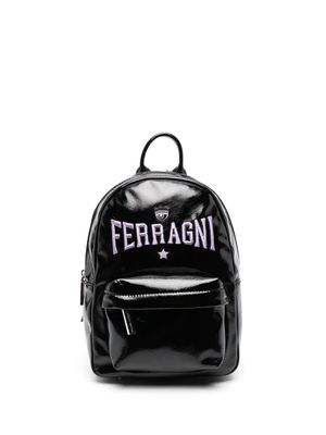 Chiara Ferragni logo-patches patent-finish backpack - Black