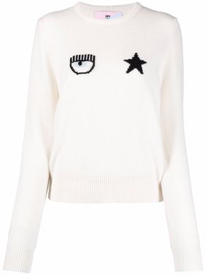 Chiara Ferragni logo-print wool jumper - White