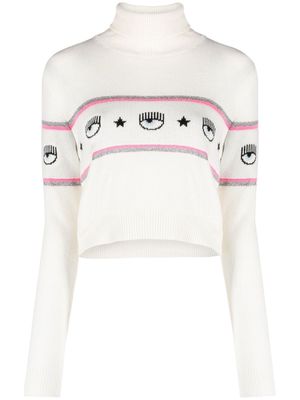 Chiara Ferragni Logomania-panel roll-neck jumper - White