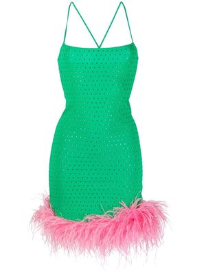 Chiara Ferragni ostrich feather-trim Party Dress - Green