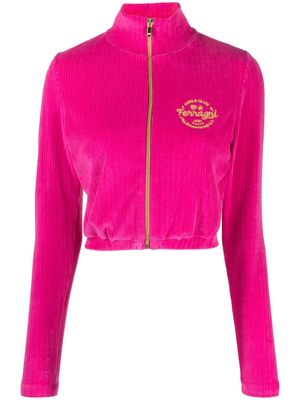 Chiara Ferragni ribbed-chenille embroidered-logo cropped jacket - Pink