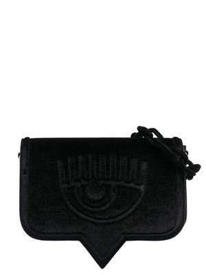 Chiara Ferragni velvet embossed-logo shoulder bag - Black