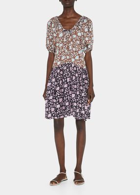 Chiara Short Mixed-Print Silk Dress