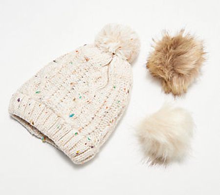 Chic Tweak Knit Beanie with Removable Poms