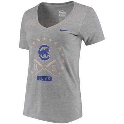 Chicago Cubs Nike Women's Armed Forces Tri-Blend V-Neck T-Shirt - Heather Gray