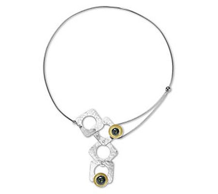 Chick Boss Silvertone & Jade Cubist Necklace