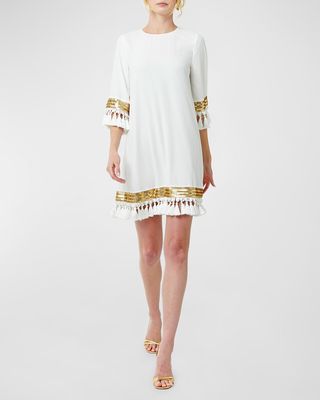 Chiffon Embellished Tassel-Trim Mini Dress