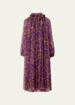 Chiffon Midi Dress with Floral Applique Detail