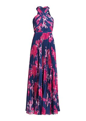 Chiffon Pleated Floral Gown