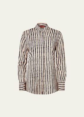 Chika Abstract Stripe-Print Button Up Silk Shirt