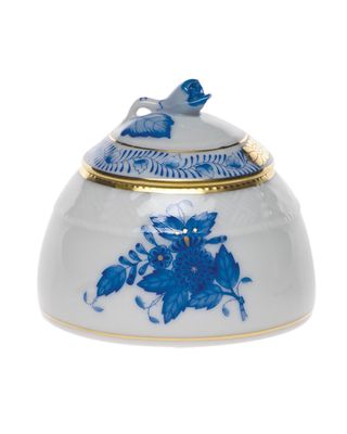 Chinese Bouquet Blue Honey Pot with Rose