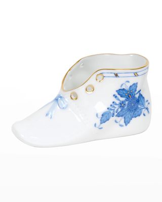 Chinese Bouquet Blue Porcelain Baby Shoe Keepsake