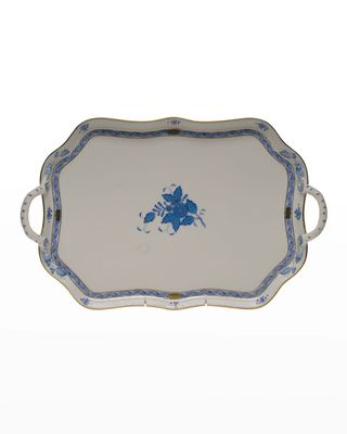 Chinese Bouquet Blue Rectangular Tray with Handles