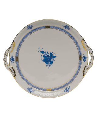 Chinese Bouquet Blue Round Tray with Handles