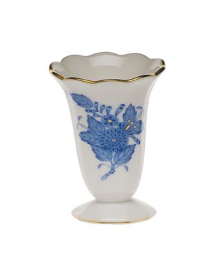 Chinese Bouquet Blue Scalloped Bud Vase
