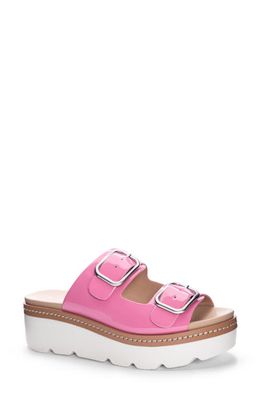 Chinese Laundry Surf's Up Faux Patent Leather Platform Slide Sandal in Pink