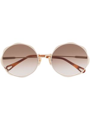 Chloé Eyewear engraved-logo round-frame sunglasses - Gold