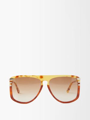 Chloé Eyewear - Flat-top Acetate Sunglasses - Womens - Brown Multi
