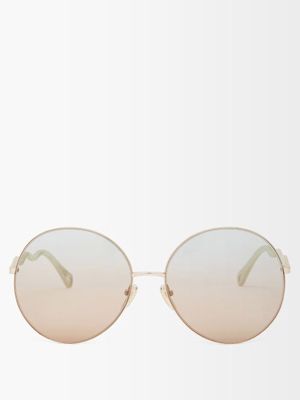 Chloé Eyewear - Noore Oversized Round Metal Sunglasses - Womens - Green Gold