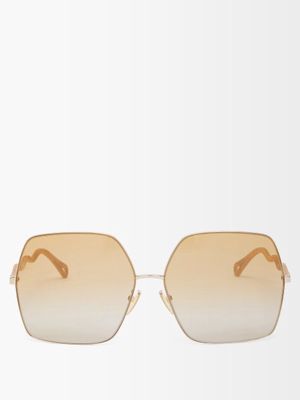 Chloé Eyewear - Noore Oversized Square Metal Sunglasses - Womens - Gold Pink