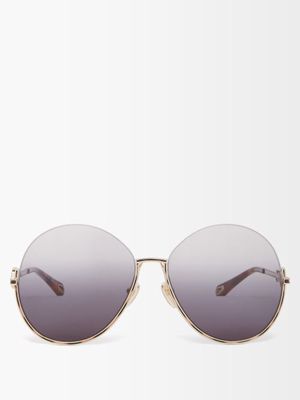 Chloé Eyewear - Sofya Half-rim Round Metal Sunglasses - Womens - Blue Gold