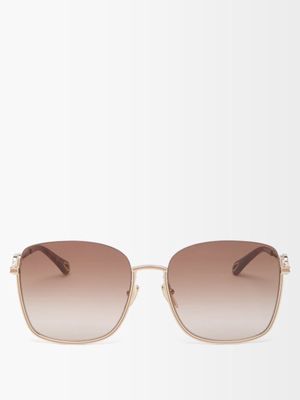 Chloé Eyewear - Sofya Square Metal Sunglasses - Womens - Gold Brown