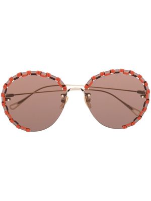 Chloé Eyewear stitching-detail round-frame sunglasses - Orange