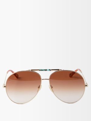 Chloé Eyewear - Ulys Aviator Metal Sunglasses - Womens - Brown Multi