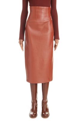 Chloe High Waist Leather Midi Skirt in Intense Brown