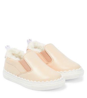 Chloé Kids Baby faux shearling and leather sneakers