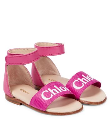 Chloé Kids Baby logo leather and canvas sandals