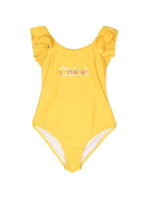Chloé Kids backless ruffled swimsuit - Yellow
