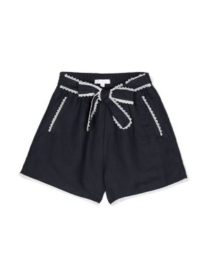 Chloé Kids bow-detail linen-blend shorts - Blue