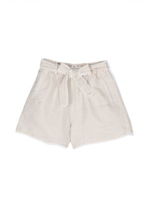 Chloé Kids bow-detail linen shorts - Brown