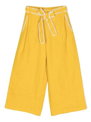Chloé Kids bow-detail wide-leg trousers - Yellow
