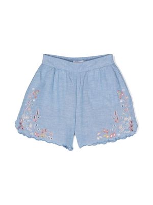 Chloé Kids broderie-anglaise chambray shorts - Blue