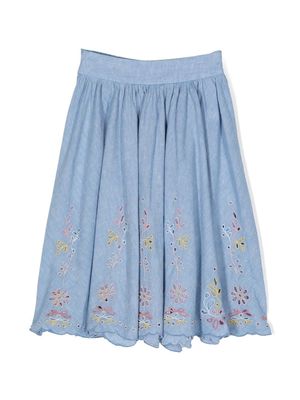 Chloé Kids broderie-anglaise chambray skirt - Blue