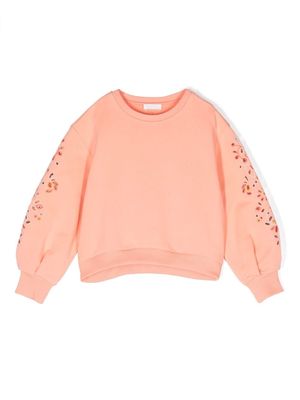 Chloé Kids broderie anglaise fleece sweatshirt - Orange