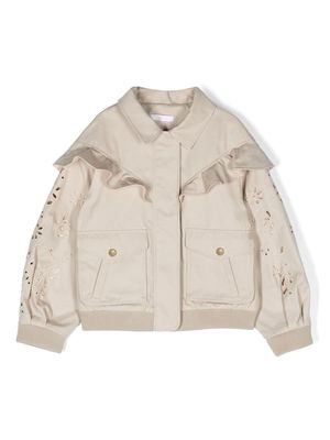 Chloé Kids broderie anglaise water-repellent jacket - Neutrals