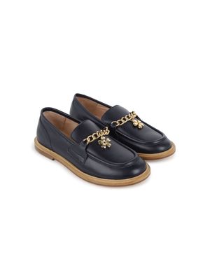 Chloé Kids chain-link leather moccasins - Blue