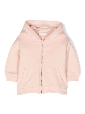 Chloé Kids crochet-detail zip-up hoodie - Pink