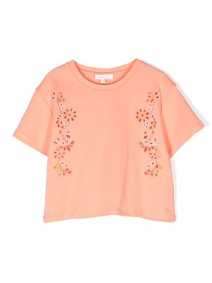 Chloé Kids cropped broderie anglaise T-shirt - Orange