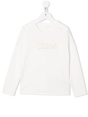 Chloé Kids debossed-logo cotton T-Shirt - White