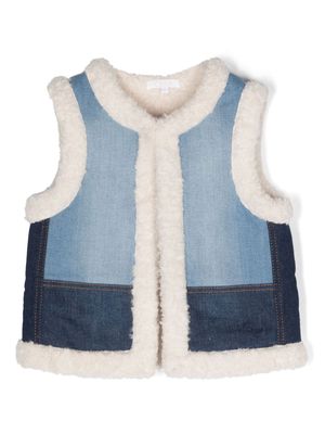 Chloé Kids denim-patchwork fleece waistcoat - Blue