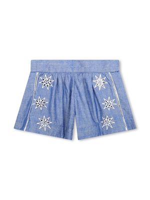 Chloé Kids embroidered chambray shorts - Blue
