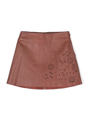 Chloé Kids embroidered leather miniskirt - Brown