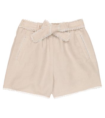 Chloé Kids Embroidered linen and cotton shorts
