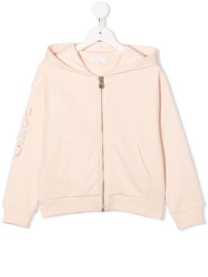 Chloé Kids embroidered-logo cotton hoodie - Pink