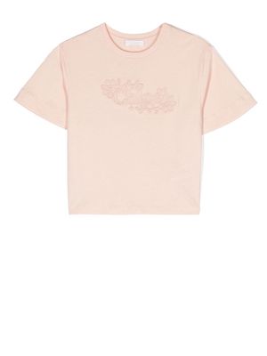 Chloé Kids embroidered-logo cotton T-shirt - Pink