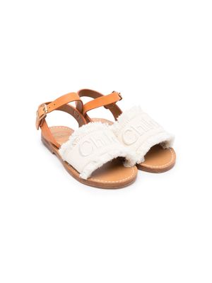 Chloé Kids embroidered-logo fringed sandals - White